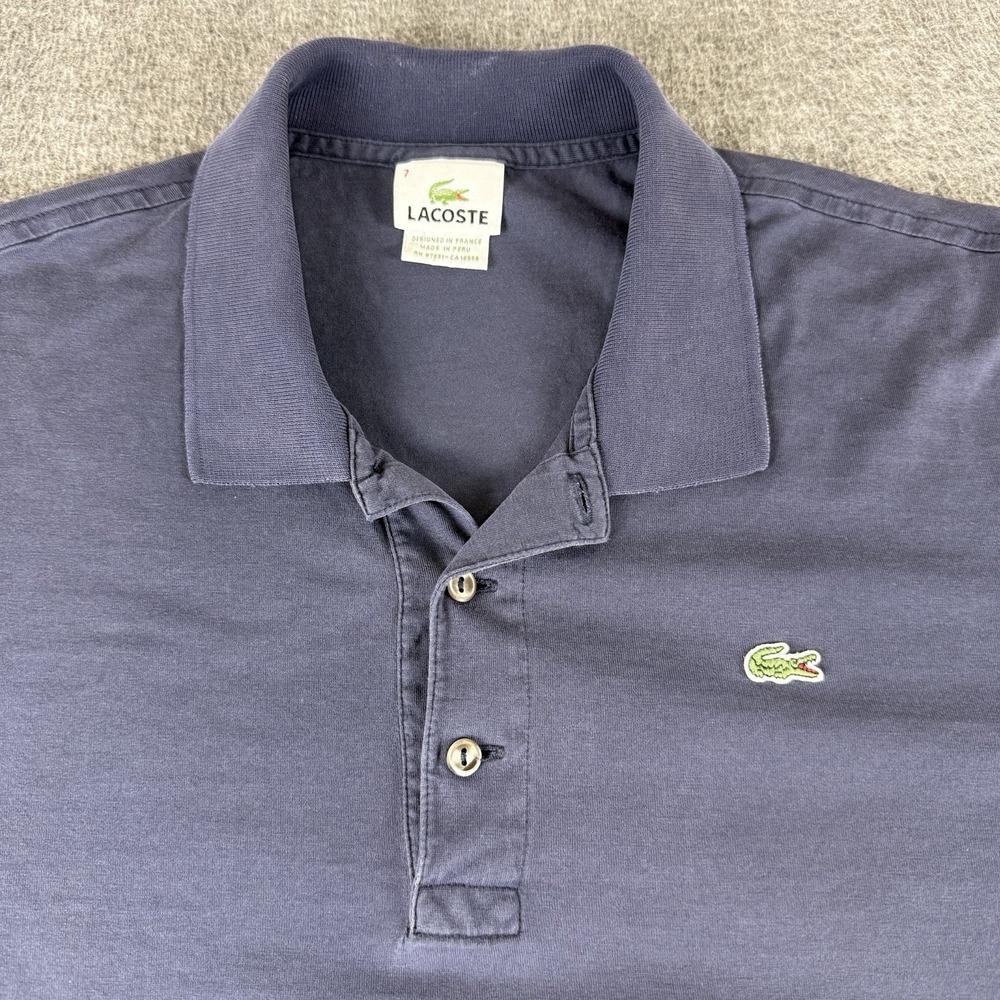 Lacoste Polo Shirt Mens Size 7 XL Blue 100% Cotton Croc Logo SS 5191L Made Peru